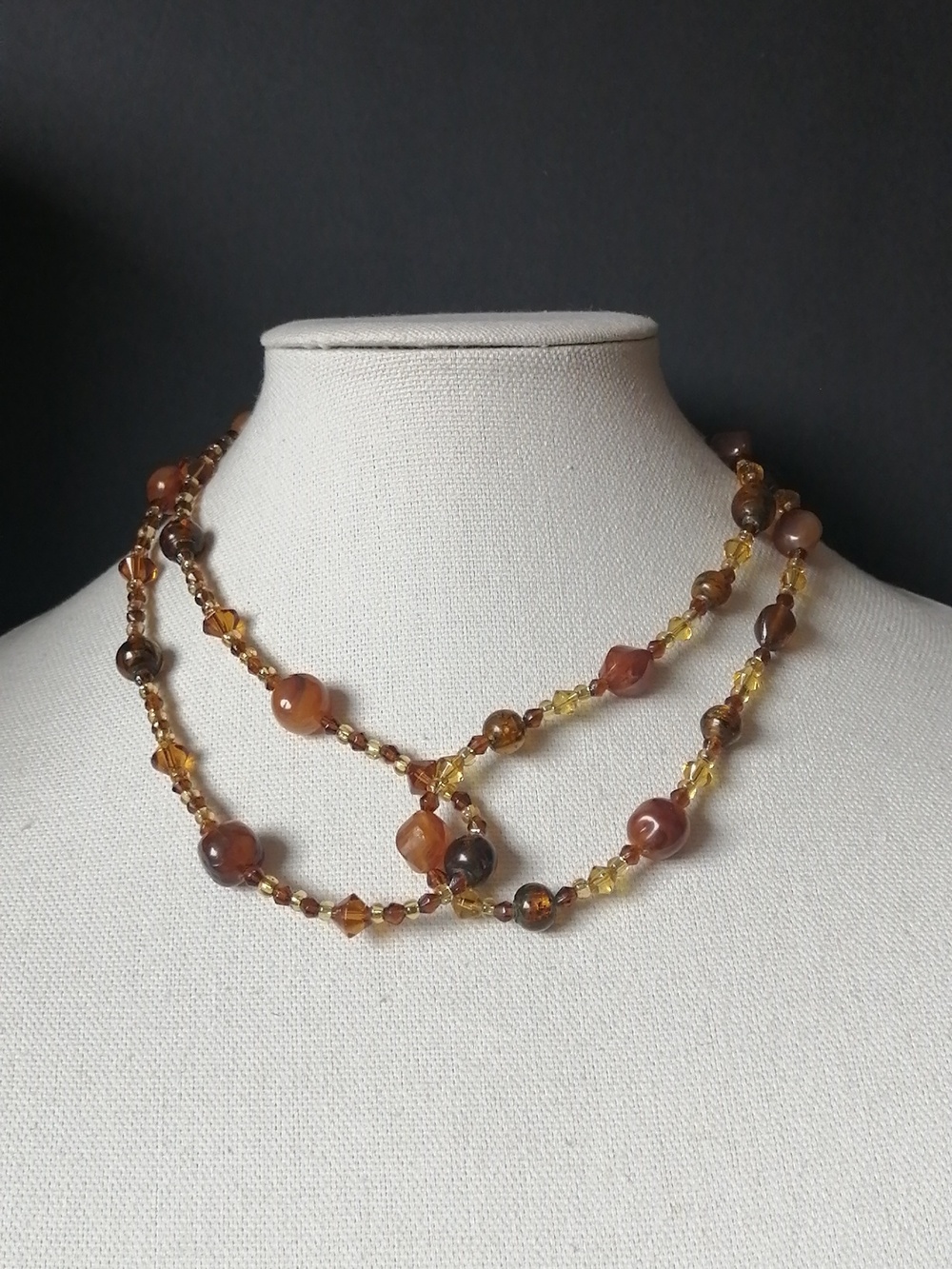 Artisan Handmade Amber-Tone Plastic Bead Layered Necklaces (2)